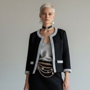 Boston Proper Black Pearl-Trim Cropped Jacket Women’s 10